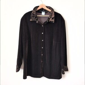 Vikki Vi‎ Brown Velvet Mocha Mousse Button Down Shirt Top Plus Size 2X Artsy